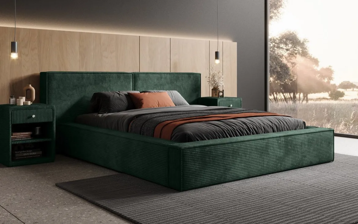 Designer Polsterbett Ophelia in Cord mit Stauraum