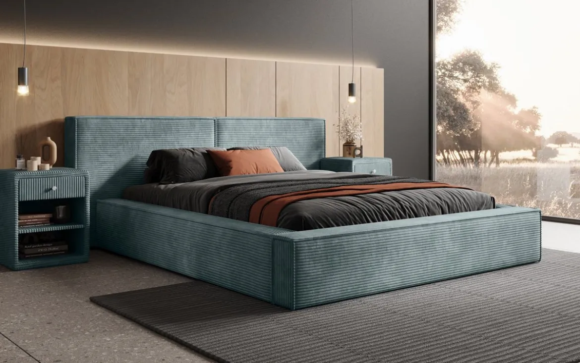 Designer Polsterbett Ophelia in Cord mit Stauraum