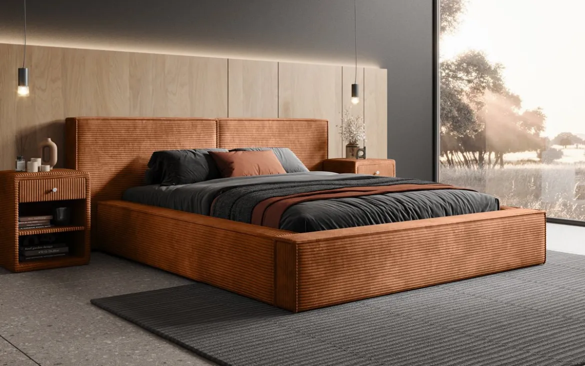 Designer Polsterbett Ophelia in Cord mit Stauraum