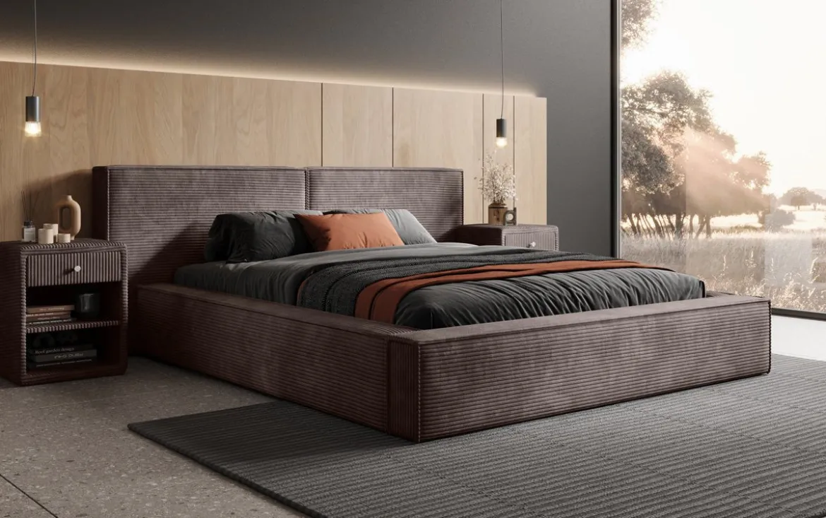 Designer Polsterbett Ophelia in Cord mit Stauraum