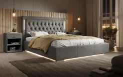 Designer Polsterbett Relina inkl. RGB, USB und Stauraum