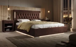 Designer Polsterbett Relina inkl. RGB, USB und Stauraum