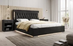 Designer Polsterbett Relina inkl. RGB, USB und Stauraum