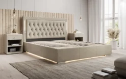 Designer Polsterbett Relina inkl. RGB, USB und Stauraum