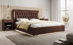 Designer Polsterbett Relina inkl. RGB, USB und Stauraum