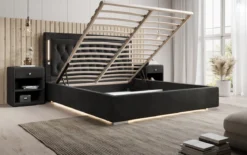 Designer Polsterbett Relina inkl. RGB, USB und Stauraum