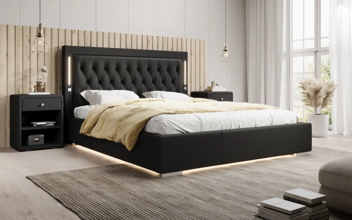 Designer Polsterbett Rio inkl. RGB, USB und Stauraum