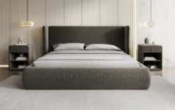 Designer Polsterbett Rosalie in Strukturstoff mit Stauraum