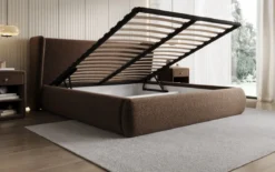Designer Polsterbett Rosalie in Strukturstoff mit Stauraum