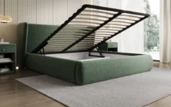 Designer Polsterbett Rosalie in Strukturstoff mit Stauraum