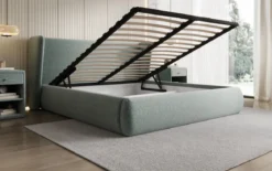Designer Polsterbett Rosalie in Strukturstoff mit Stauraum