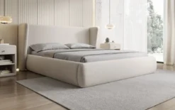 Designer Polsterbett Rosalie in Strukturstoff mit Stauraum