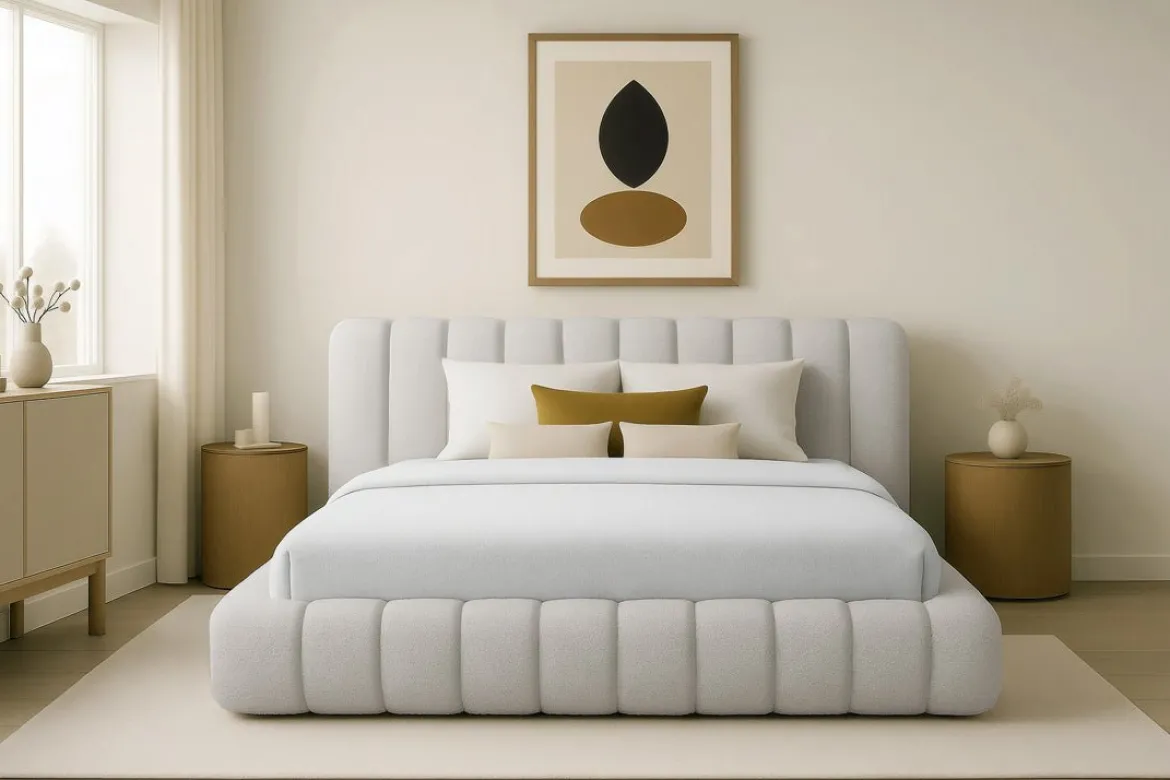 Designer Polsterbett Selene Bouclé mit Stauraum