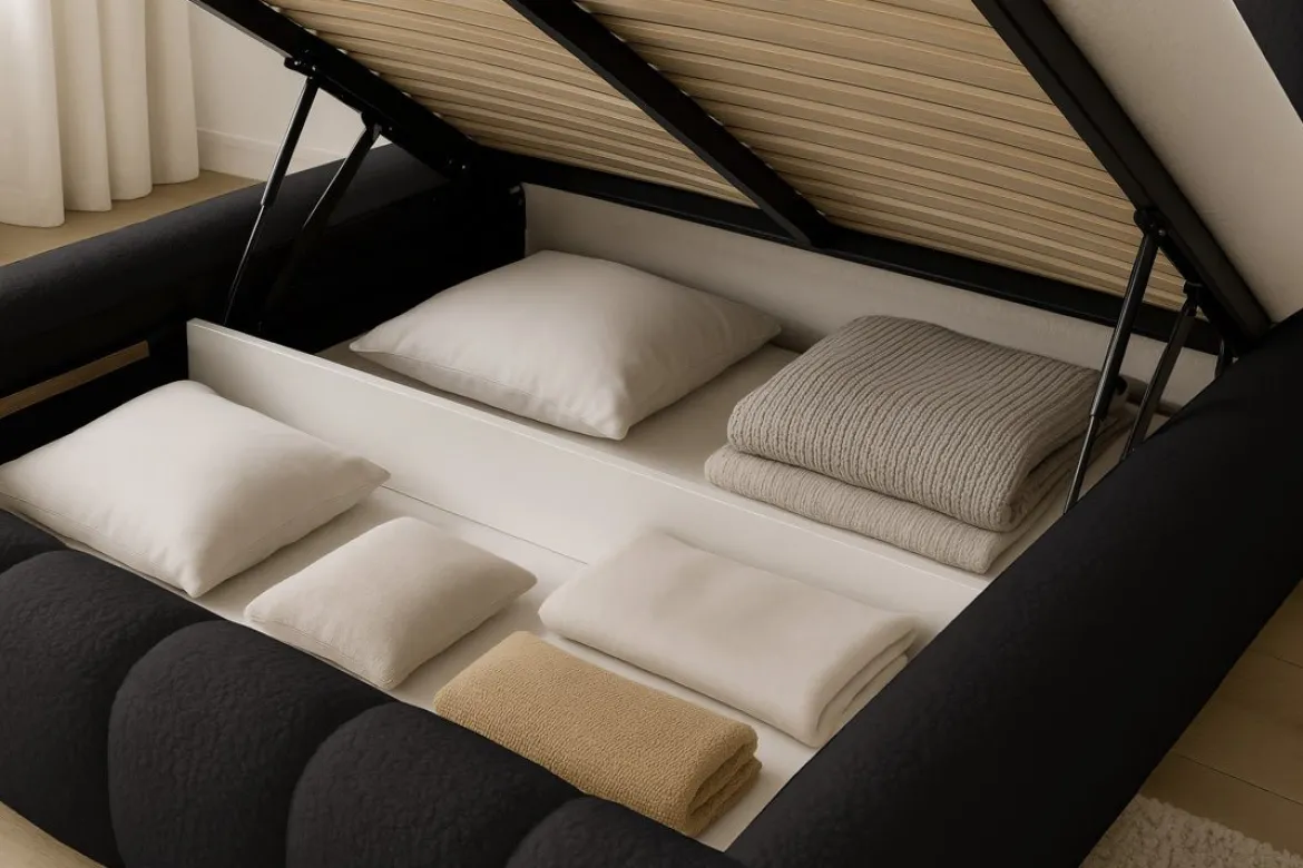Designer Polsterbett Selene Bouclé mit Stauraum
