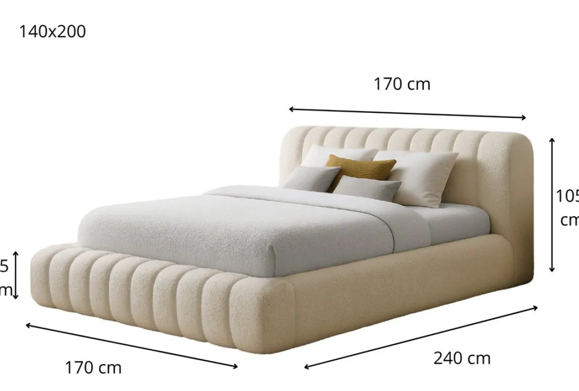 Designer Polsterbett Selene Bouclé mit Stauraum