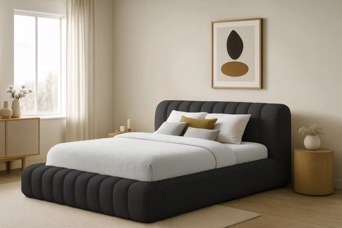 Designer Polsterbett Selene Bouclé mit Stauraum