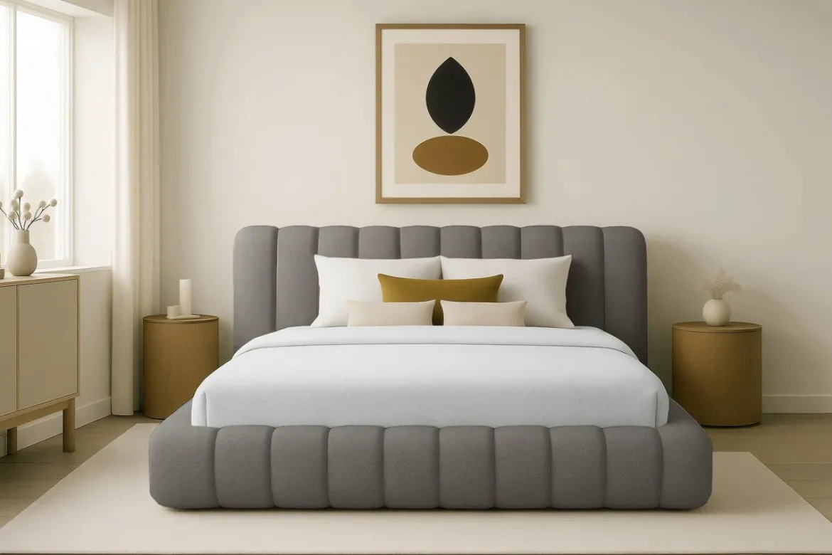 Designer Polsterbett Selene Bouclé mit Stauraum