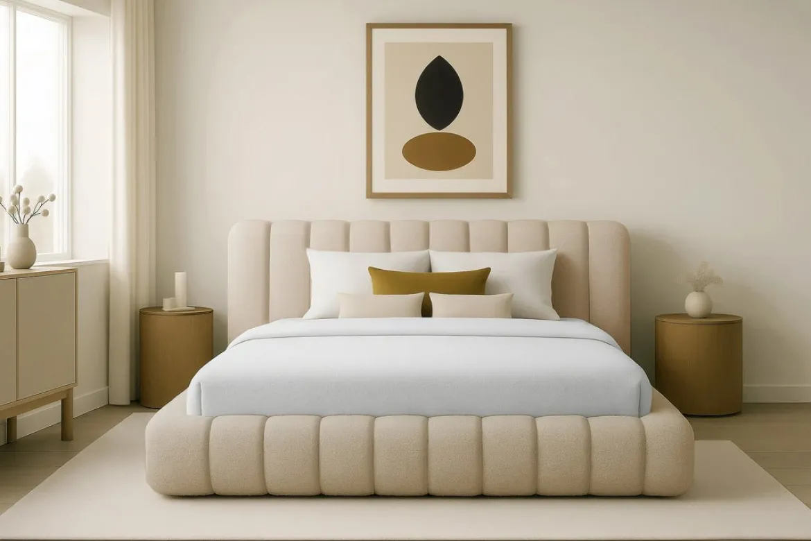 Designer Polsterbett Selene Bouclé mit Stauraum