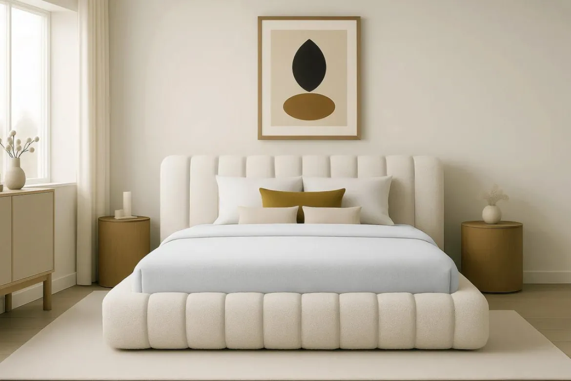 Designer Polsterbett Selene Bouclé mit Stauraum