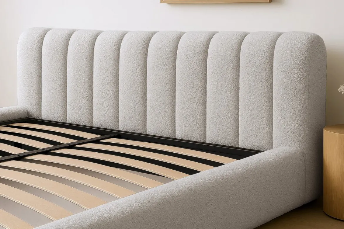 Designer Polsterbett Selene Bouclé mit Stauraum