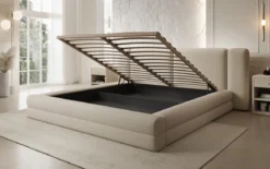 Designer Polsterbett Theresa in Teddy Bouclé mit Stauraum