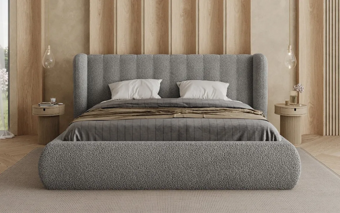 Designer Polsterbett Valentina Bouclé mit Stauraum