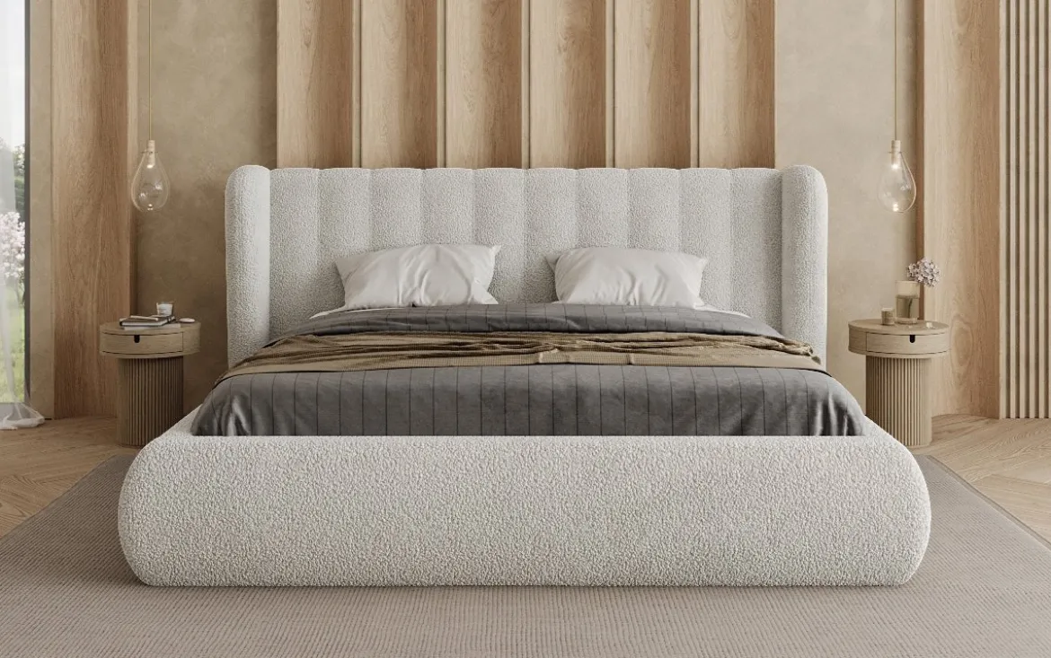 Designer Polsterbett Valentina Bouclé mit Stauraum