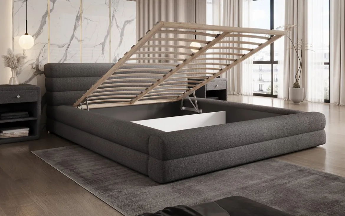 Designer Polsterbett Velana Bouclé mit Stauraum
