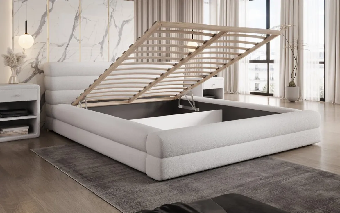 Designer Polsterbett Velana Bouclé mit Stauraum
