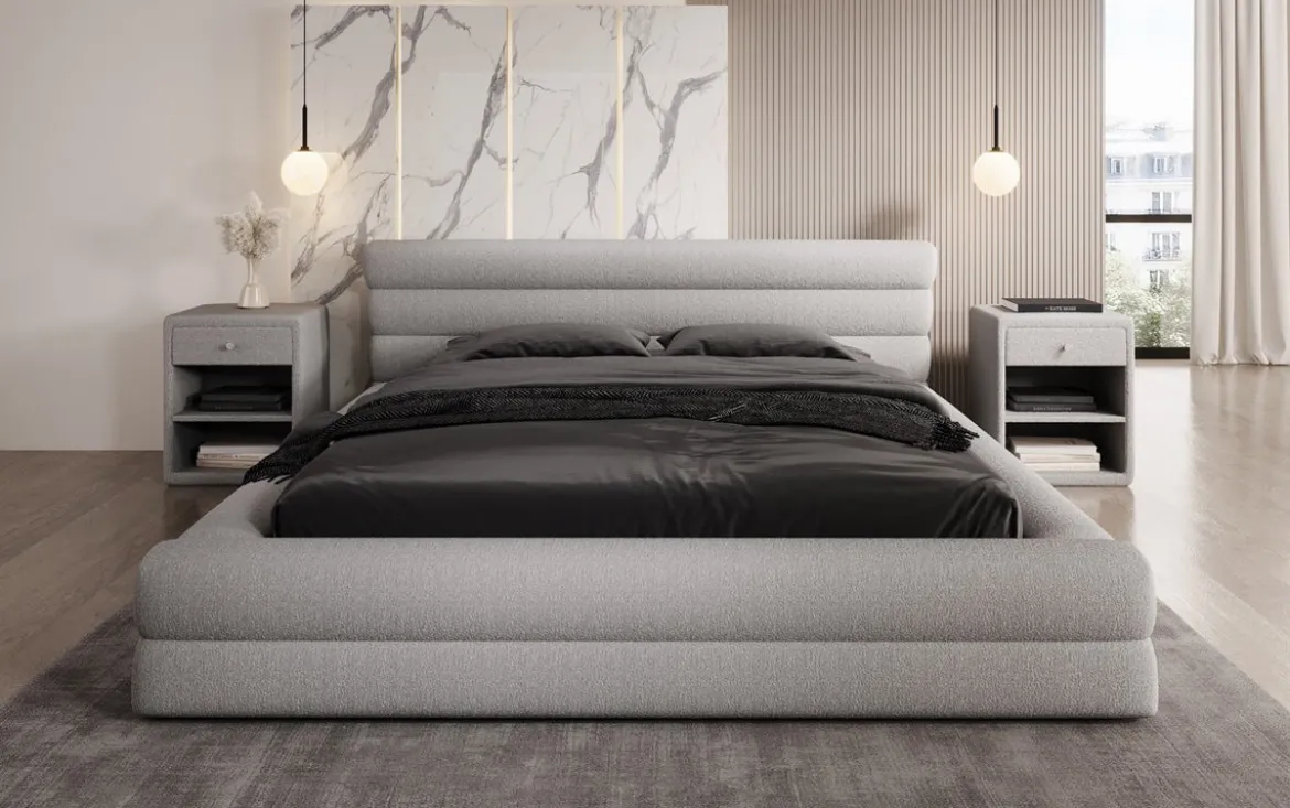 Designer Polsterbett Velana Bouclé mit Stauraum