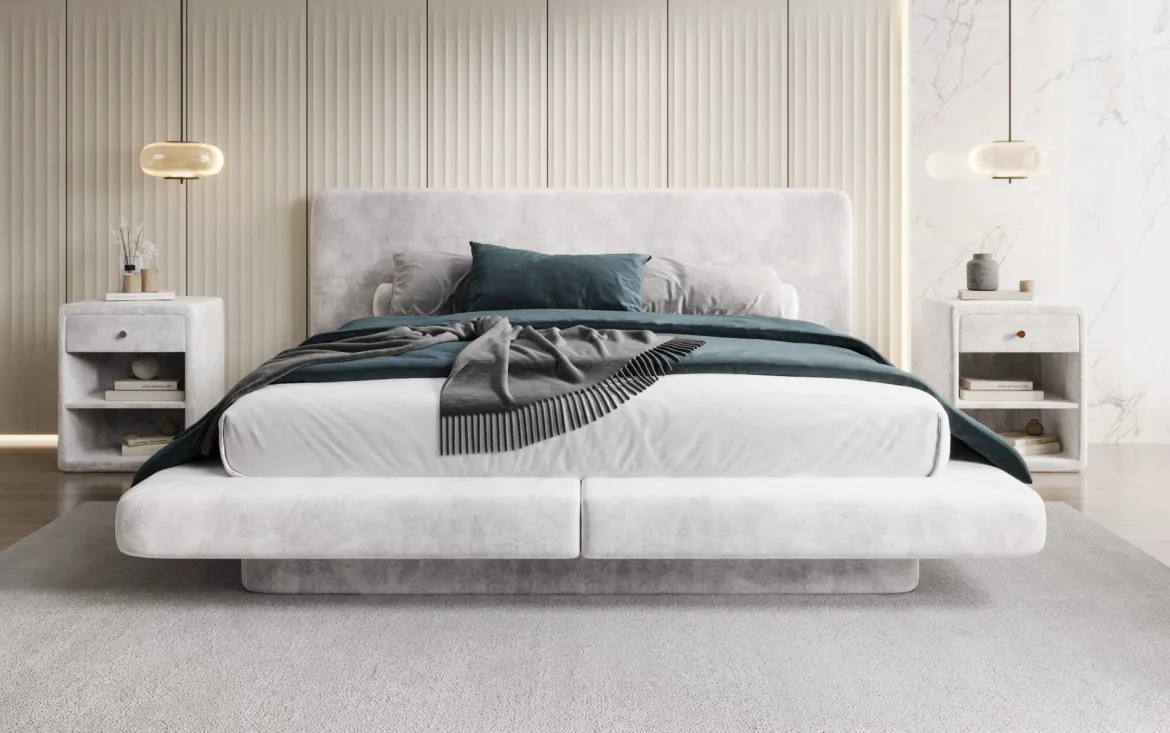Designer Polsterbett Yumi in Samt