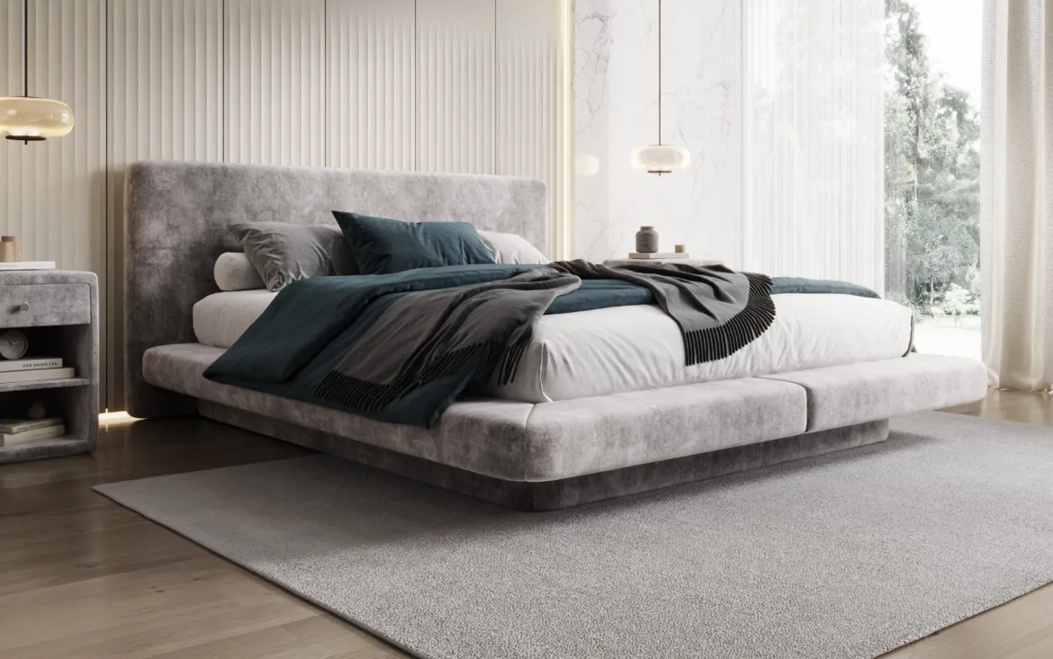 Designer Polsterbett Yumi in Samt