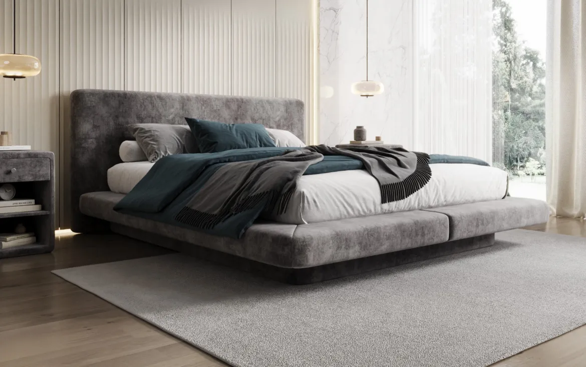 Designer Polsterbett Yumi in Samt