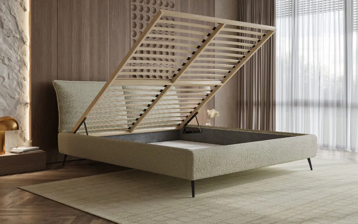 Designer Polsterbett Zoe Bouclé mit Stauraum