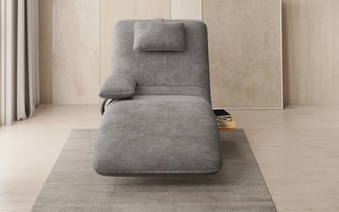Designer Relax-Liege Velor Cord mit Drehfunktion und Beistelltisch