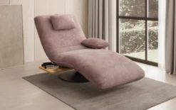 Designer Relax-Liege Velor Cord mit Drehfunktion und Beistelltisch