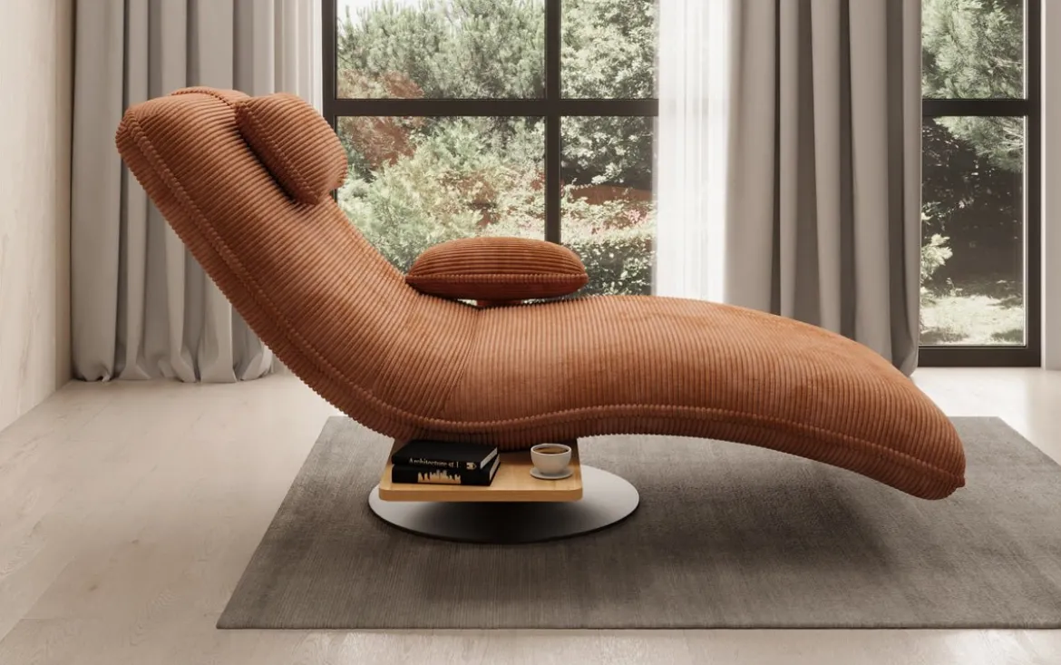 Designer Relax-Liege Velor Cord mit Drehfunktion und Beistelltisch