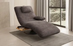 Designer Relax-Liege Velor Cord mit Drehfunktion und Beistelltisch