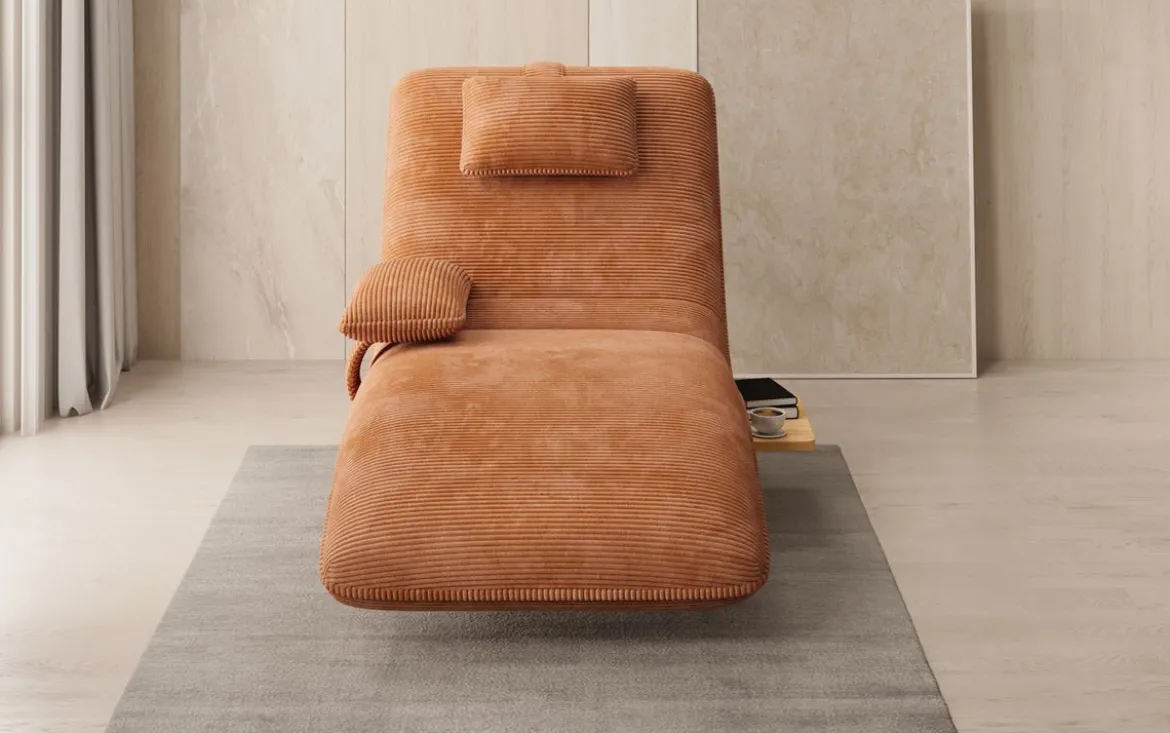 Designer Relax-Liege Velor Cord mit Drehfunktion und Beistelltisch