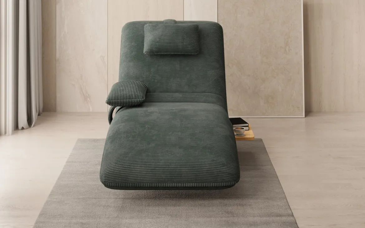 Designer Relax-Liege Velor Cord mit Drehfunktion und Beistelltisch