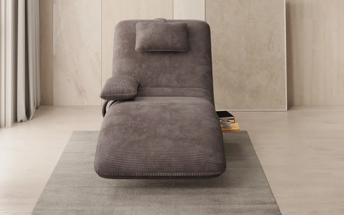 Designer Relax-Liege Velor Cord mit Drehfunktion und Beistelltisch