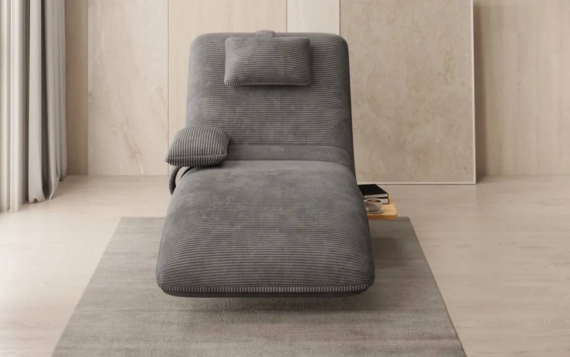 Designer Relax-Liege Velor Cord mit Drehfunktion und Beistelltisch