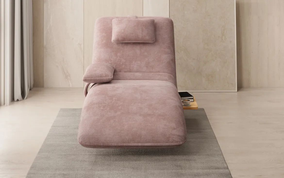 Designer Relax-Liege Velor Cord mit Drehfunktion und Beistelltisch