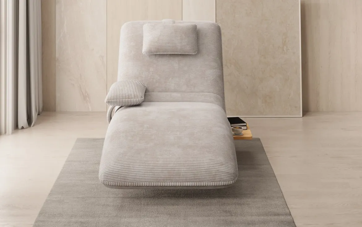 Designer Relax-Liege Velor Cord mit Drehfunktion und Beistelltisch