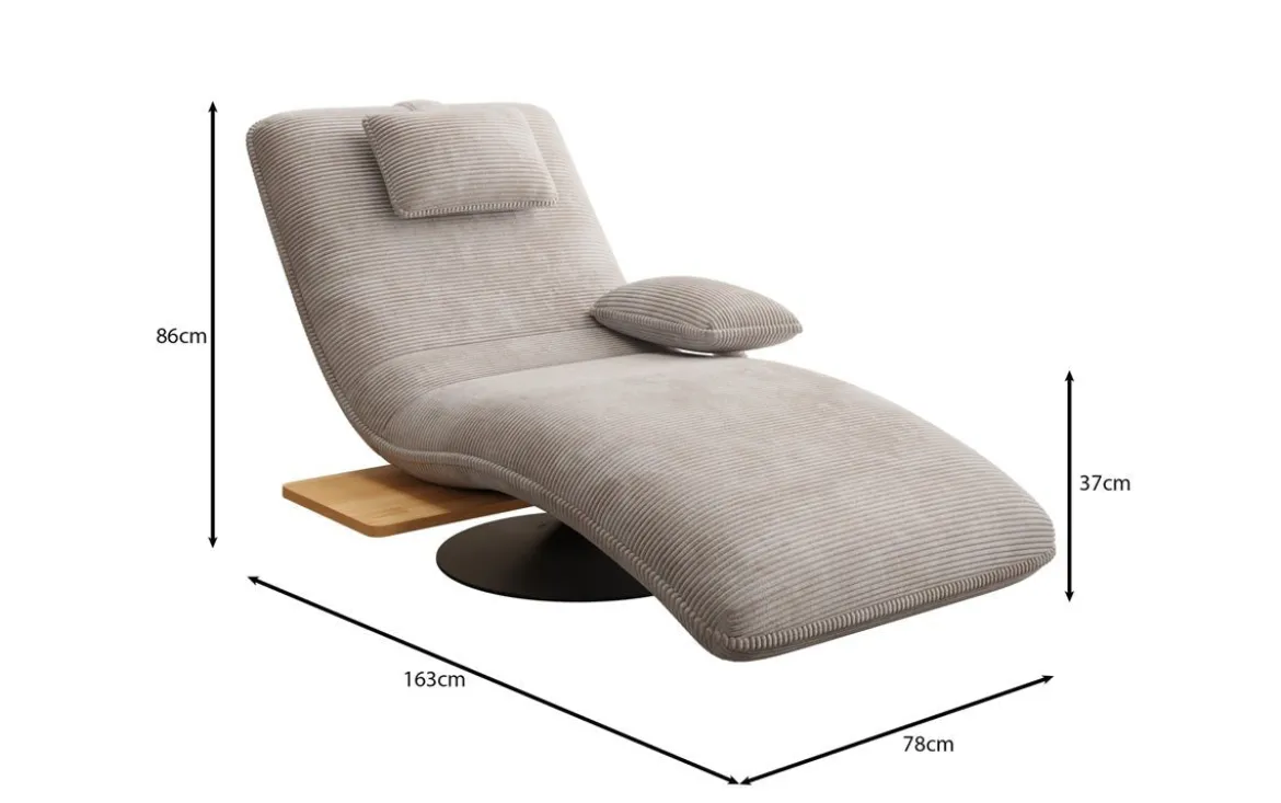 Designer Relax-Liege Velor Cord mit Drehfunktion und Beistelltisch