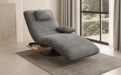 Designer Relax-Liege Velor Cord mit Drehfunktion und Beistelltisch