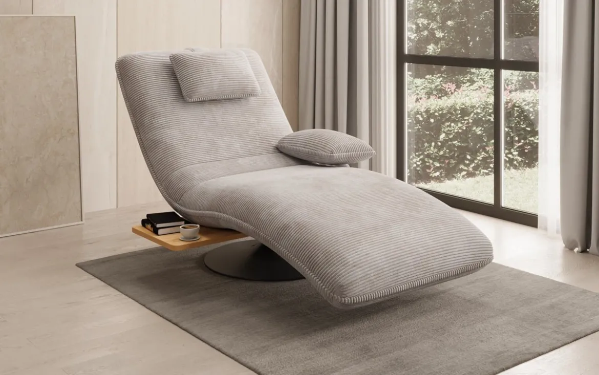 Designer Relax-Liege Velor Cord mit Drehfunktion und Beistelltisch