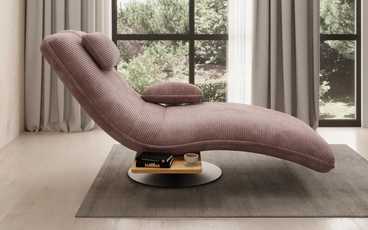 Designer Relax-Liege Velor Cord mit Drehfunktion und Beistelltisch