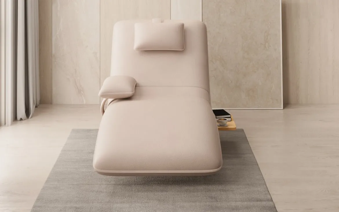 Designer Relax-Liege Velor Echtleder mit Drehfunktion und Beistelltisch