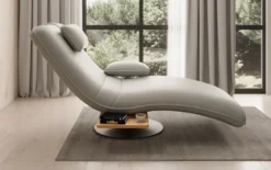 Designer Relax-Liege Velor Echtleder mit Drehfunktion und Beistelltisch